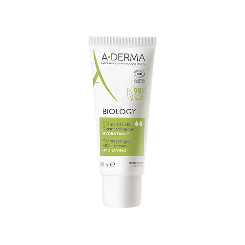 A-Derma Dermatological Rich Cream Hydrating Biology Rich 24ωρη Ενυδατική Κρέμα Προσώπου με Χρώμα & Aloe Vera 40ml