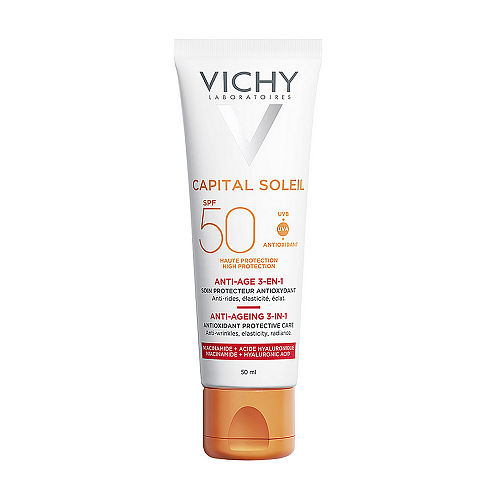 Vichy Capital Soleil Anti-Age 3 in 1 Αδιάβροχη Αντηλιακή Κρέμα Προσώπου SPF50 50ml
