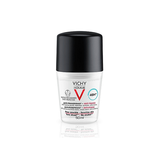 Vichy Homme Anti-Stains Roll-On Κατά των Λευκών & Κίτρινων Λεκέδων Αποσμητικό 48h σε Roll-On 50ml