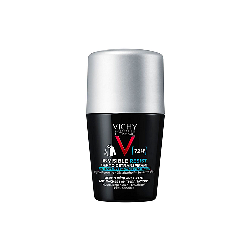 Vichy Homme Déodorant Invisible Resist 72H Ανδρικό Αποσμητικό Roll-On κατά των Σημαδιών και της Έντονης Εφίδρωσης, 50ml