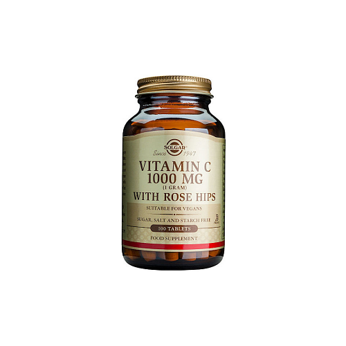 Solgar Vitamin C with Rose Hips Βιταμίνη για Ενίσχυση του Ανοσοποιητικού, τo Δέρμα & Αντιοξειδωτική δράση 1000mg 100 ταμπλέτες