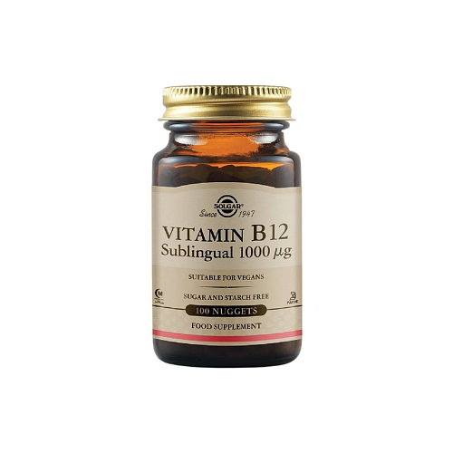 Solgar Vitamin B12 Βιταμίνη για την Υγεία του Νευρικού Συστήματος 1000mcg 100 υπογλώσσια δισκία