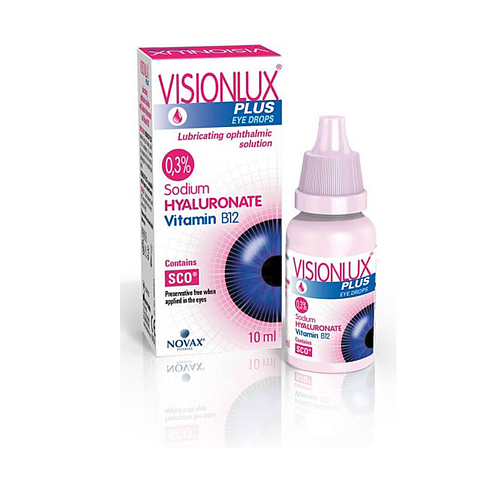 NOVAX PHARMA Visionlux Lubrucating Eye Drops Λιπαντικό Οφθαλμικό Διάλυμα με Υαλουρονικό Νάτριο σε Σταγόνες, 10 ml