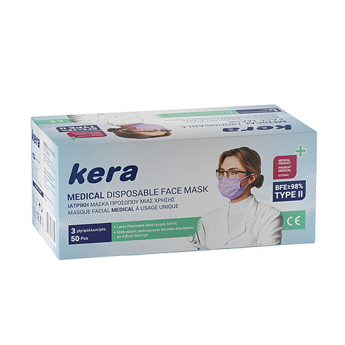 Kera Ιατρική Μάσκα Μιας Χρήσης Τύπος II BFE ≥98% 50τμχ