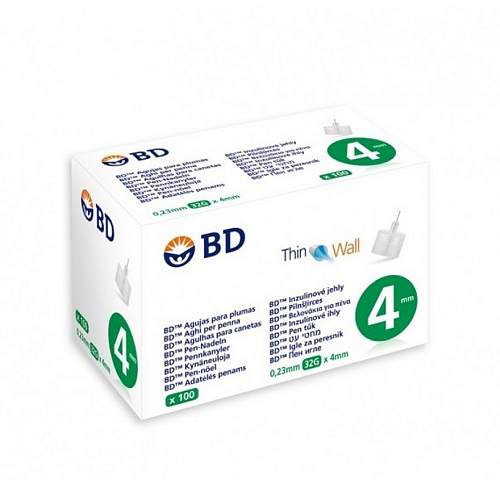 BD Thin Wall Βελόνες Ινσουλίνης 32G x 4mm 100τμχ