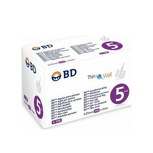 BD Thin Wall Βελόνες Ινσουλίνης 31G x 5mm 100τμχ