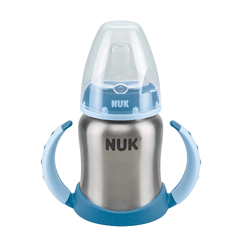 Nuk First Choice Ανοξείδωτο Εκπαιδευτικό Μπιμπερό Σιλικόνης με Λαβές Γαλάζιο 6m+ 125ml