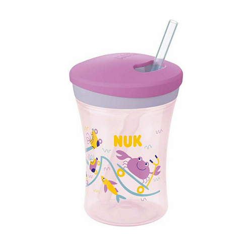 Nuk Παιδικό Ποτηράκι Action Cup από Πλαστικό Ροζ Καβουράκι 230ml για 12m+
