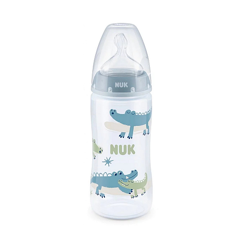 Nuk Πλαστικό Μπιμπερό First Choice Plus Temperature Control Κατά των Κολικών με Θηλή Σιλικόνης 360ml για 6-18 μηνών Γαλάζιο Κροκοδειλάκια