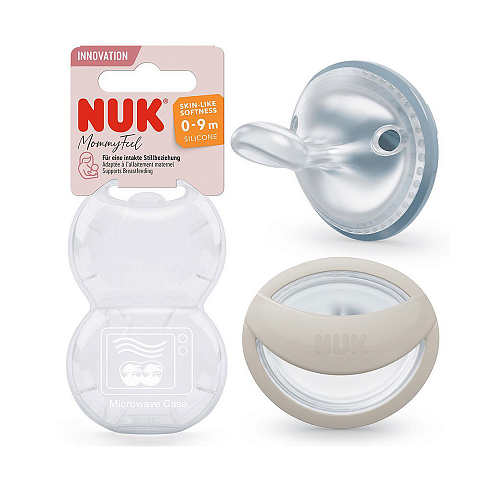 Nuk Πιπίλες Σιλικόνης Mommy Feel για 0-9 μηνών με Θήκη Γαλάζια & Μπεζ 2τμχ
