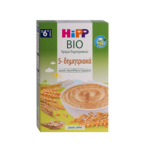 Hipp Βρεφική Κρέμα Bio 5 Δημητριακών Χωρίς Προσθήκη Ζάχαρης 200gr για 6+ Μηνών