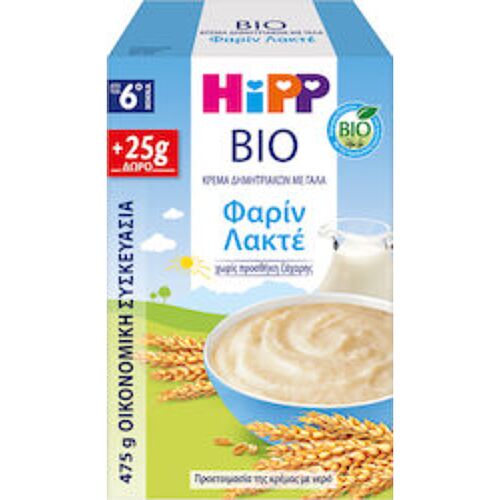 Hipp Βρεφική Κρέμα Φαρίν Λακτέ Χωρίς Προσθήκη Ζάχαρης 475gr για 6+ Μηνών