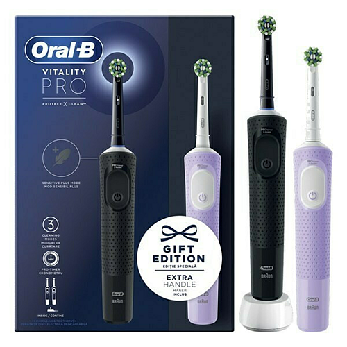 Oral-B Vitality Pro Protect X Clean Ηλεκτρική Οδοντόβουρτσα με Χρονομετρητή Black & LIlac Διπλή Συσκευασία