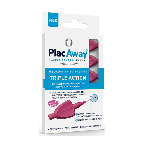 PlacAway Triple Action Μεσοδόντια Βουρτσάκια 0.4mm Ροζ 6τμχ