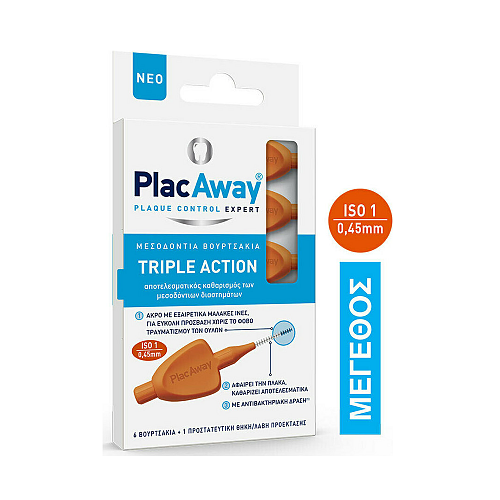 PlacAway Triple Action Μεσοδόντια Βουρτσάκια 0.45mm Πορτοκαλί 6τμχ