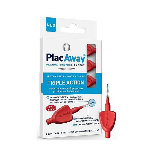 PlacAway Triple Action Μεσοδόντια Βουρτσάκια 0.5mm Κόκκινα 6τμχ