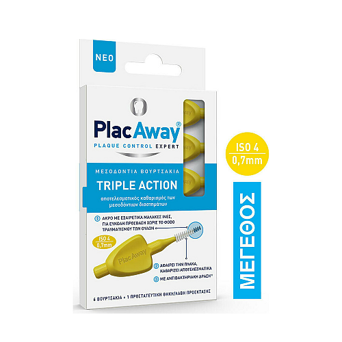 PlacAway Triple Action Μεσοδόντια Βουρτσάκια 0.7mm Κίτρινα 6τμχ