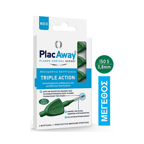 PlacAway Triple Action Μεσοδόντια Βουρτσάκια 0.8mm Πράσινα 6τμχ