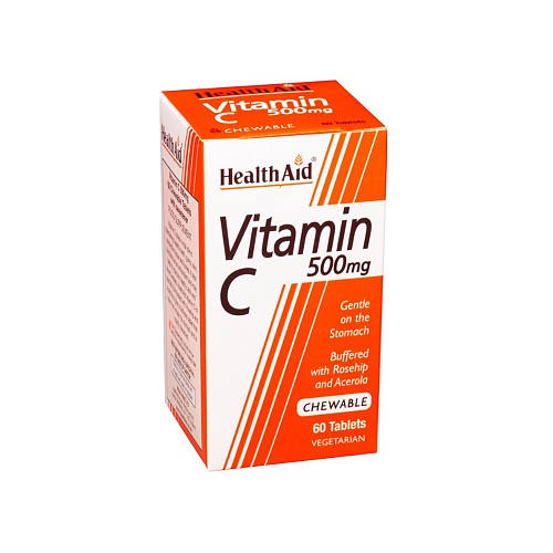 Health Aid Vitamin C Βιταμίνη για Ενίσχυση του Ανοσοποιητικού, τo Δέρμα & Αντιοξειδωτική δράση 500mg Πορτοκάλι 60 μασώμενες ταμπλέτες