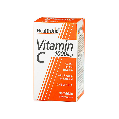 Health Aid Vitamin C Βιταμίνη για Ενίσχυση του Ανοσοποιητικού, τo Δέρμα & Αντιοξειδωτική δράση 1000mg Πορτοκάλι 30 μασώμενες ταμπλέτες