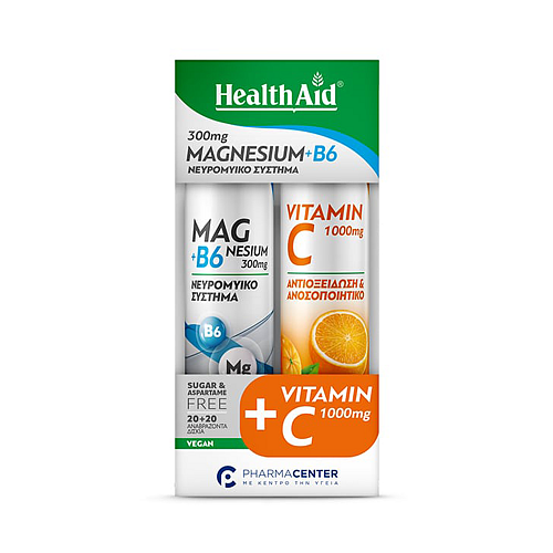 Health Aid Magnesium + B6 & Vit C 1000mg 2 x 20 αναβράζοντα δισκία Λεμόνι