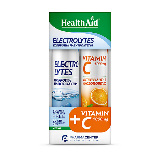 Health Aid Electrolytes 20 αναβράζοντα δισκία & Vitamin C 1000mg Γεύση Πορτοκάλι 20 αναβράζοντα δισκία 2 x 20 αναβράζοντα δισκία