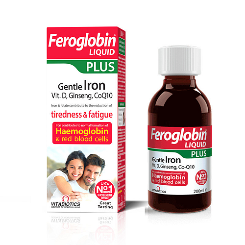 Vitabiotics Feroglobin Liquid Plus με Βιταμίνη C Gentle Iron, Vit D, Ginseng, CoQ10 Energy