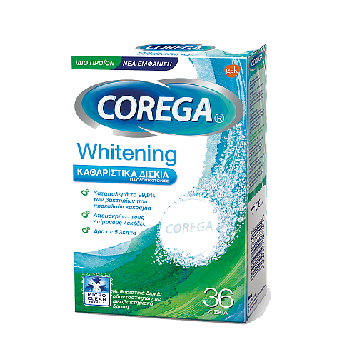 Corega Whitening Καθαριστικό Οδοντοστοιχίας 36 ταμπλέτες