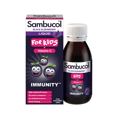 Galenica Sambucol Kids + Vitamin C Συμπλήρωμα για την Ενίσχυση του Ανοσοποιητικού 120ml Black Elderberry