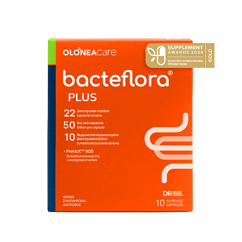 Olonea Bacteflora Plus Συμπλήρωμα Διατροφής με Ενισχυμένη Σύνθεση Προβιοτικών, Πρεβιοτικών & Μεταβιοτικών για τις Υψηλές Ανάγκες Συμπλήρωσης του Εντερικού Μικροβιώματος, 10caps