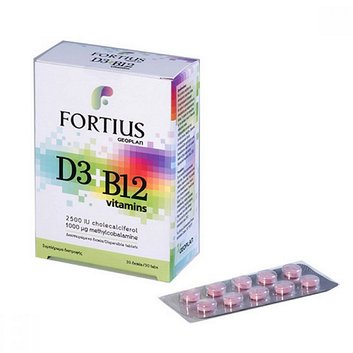 Geoplan Nutraceuticals Fortius D3 & B12 2500iu 1000mg 30 ταμπλέτες