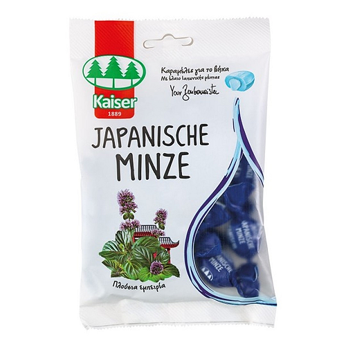 Kaiser 1889 Japanische Minze Καραμέλες με Γέμιση Ελαίου Ιαπωνικής Μέντας για Ξηρό Βήχα Χωρίς Ζάχαρη & Γλουτένη Μέντα 90gr 15τμχ