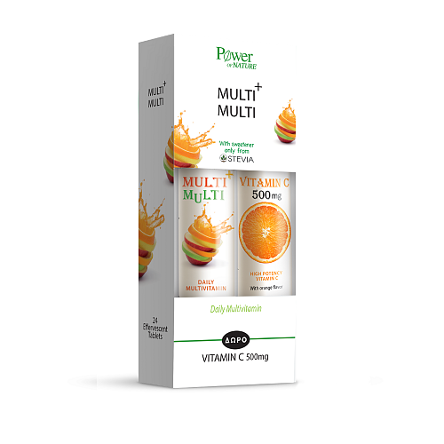Power Of Nature Multi + Multi με Στέβια & Vitamin C Πολυβιταμίνη 500mg 44 αναβράζοντα δισκία