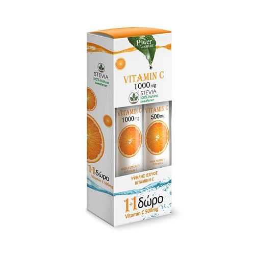 Power Of Nature Vitamin C 1000mg Στεβια + Vitamin C 500mg Βιταμίνη 1000mg Πορτοκάλι