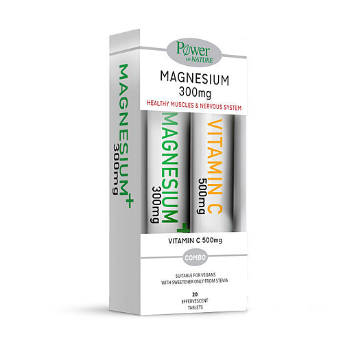Power Health Magnesium 300mg και Vitamin C 500mg με Stevia 300mg 40 αναβράζοντα δισκία Λεμόνι
