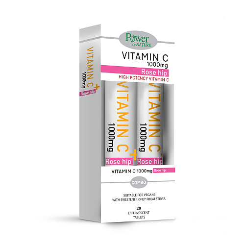 Power Health High Potency Vitamin C Rose Hip Βιταμίνη για Ενίσχυση του Ανοσοποιητικού, τo Δέρμα & Αντιοξειδωτική δράση 1000mg Πορτοκάλι 2 x 20 αναβράζοντα δισκία
