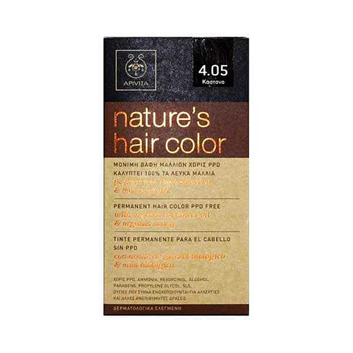 Apivita Nature's Hair Color Βαφή Μαλλιών Χωρίς Αμμωνία 4.05 Καστανό 50ml