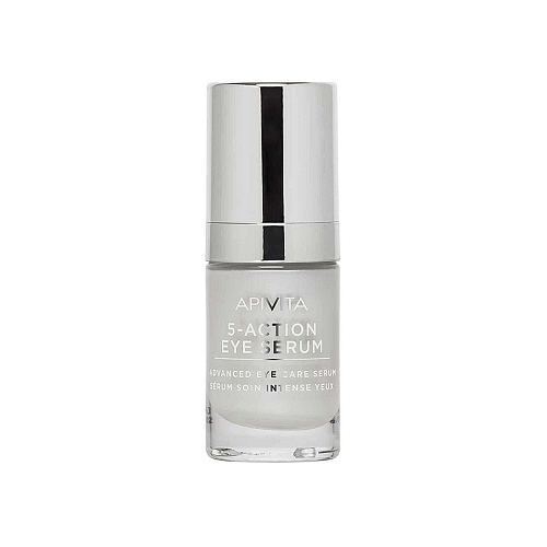 Apivita 5-Action Ενυδατικό & Αντιγηραντικό Serum Ματιών με Υαλουρονικό Οξύ για Μαύρους Κύκλους & Σύσφιξη 15ml
