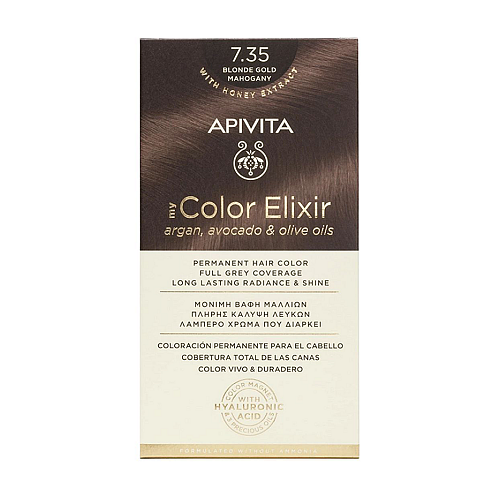Apivita My Color Elixir Permanent Hair Color 7.35 Ξανθό Μελί Μαονί Μόνιμη Βαφή Μαλλιών Χωρίς Αμμωνία που Σταθεροποιεί & Σφραγίζει το Χρώμα, 1τμχ.