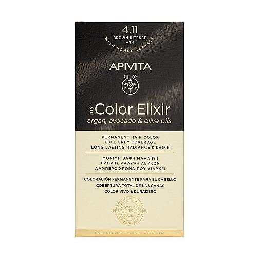 Apivita Βαφή Μαλλιών Καστανό έντονο σαντρέ 4.11, 50ml75ml2x15ml
