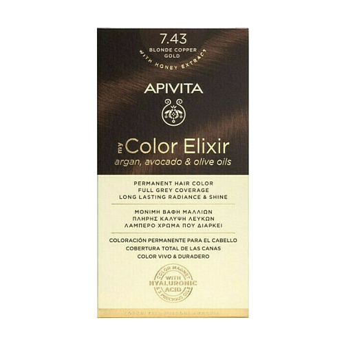 Apivita My Color Elixir Βαφή Μαλλιών Χωρίς Αμμωνία 7.43 Ξανθό Χάλκινο Μελί 50ml