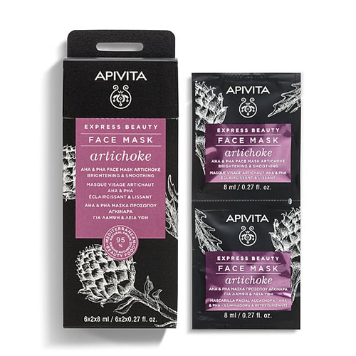 Apivita Express Beauty AHA & PHA Artichoke Face Mask Μάσκα Προσώπου με Αγκινάρα για Λάμψη & Λεία Υφή, 2x8ml