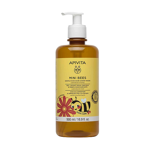 Apivita Mini Bees Hair & Body Wash 2 Years+ Απαλό Σαμπουάν - Αφρόλουτρο για Παιδιά με Καλέντουλα & Μέλι, 500ml
