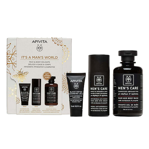 Apivita It's A Man's World Σετ Περιποίησης για Αντιγήρανση, Καθαρισμό Προσώπου & Καθαρισμό Σώματος 3τμχ