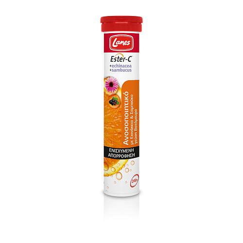 Lanes Ester-C Echinacea & Sambucus Βιταμίνη για Ενίσχυση του Ανοσοποιητικού, τo Δέρμα & Αντιοξειδωτική δράση 500mg Πορτοκάλι 20 αναβράζοντα δισκία