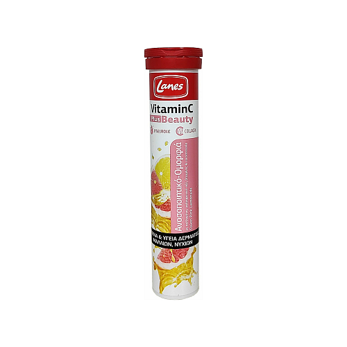 Lanes Vitamin C Plus Beauty Βιταμίνη για Ενίσχυση του Ανοσοποιητικού, τo Δέρμα & Αντιοξειδωτική δράση 500mg Pink Lemonade 20 x 1 αναβράζοντα δισκία