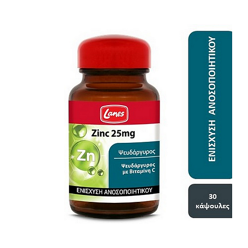 Lanes Zinc 25mg Συμπλήρωμα Διατροφής με Ψευδάργυρο 25mg & Βιταμίνη C για Ενίσχυση Ανοσοποιητικού, 30caps