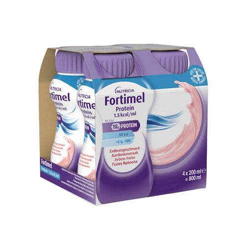 Nutricia Fortimel Protein 1.5kcal Ειδικό Συμπλήρωμα Διατροφής 4 x 200ml Φράουλα