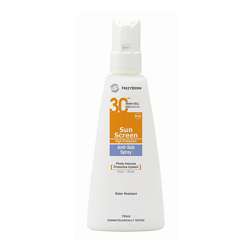 Frezyderm Sun Screen Anti-Seb Αδιάβροχη Αντηλιακή Λοσιόν Προσώπου και Σώματος SPF30 σε Spray 150ml
