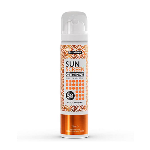 Frezyderm Sun Screen on the Move Αδιάβροχη Αντηλιακή Λοσιόν Προσώπου SPF50 σε Spray 75ml